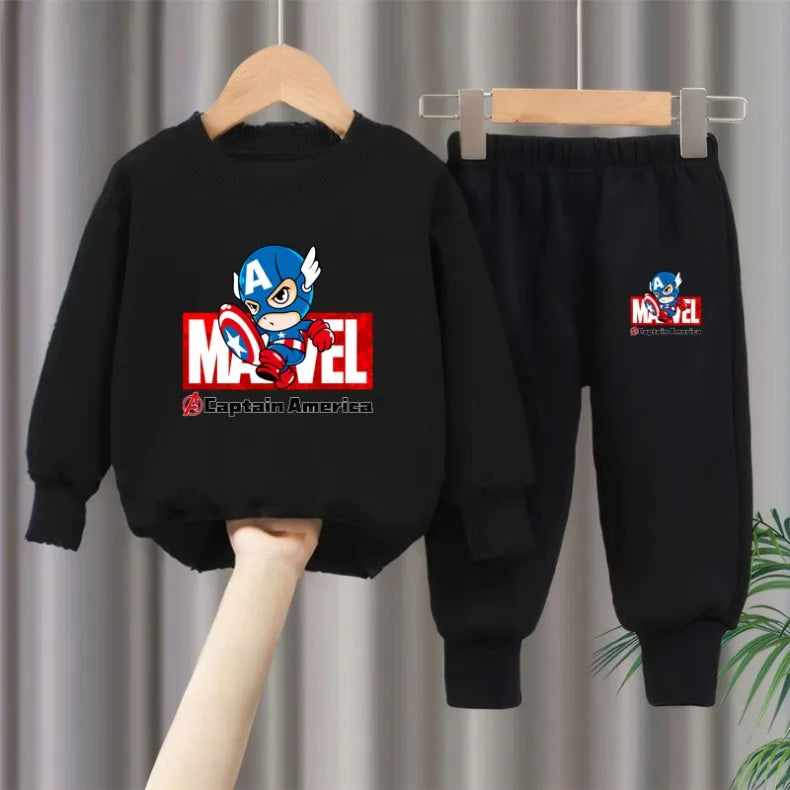 Marvel Spring/autumn Children's Clothing  Sets Captain America Boys O Neck Hoodies Pants Two Piece Casual Pullover Set for Kids