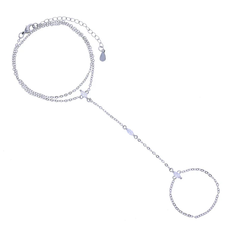 Geometric 3 Pcs Marquise Cubic Zirconia CZ Double Wrist Hand Chain Bracelet Simple Fashion Women Jewelry