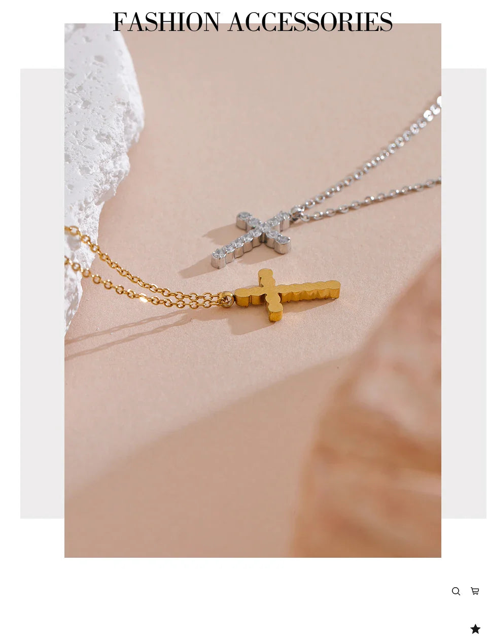 Yhpup Delicate Shiny Cubic Zirconia 316L Cross Pendant Necklace for Women Stainless Steel High Quality Jewelry Water Resistant