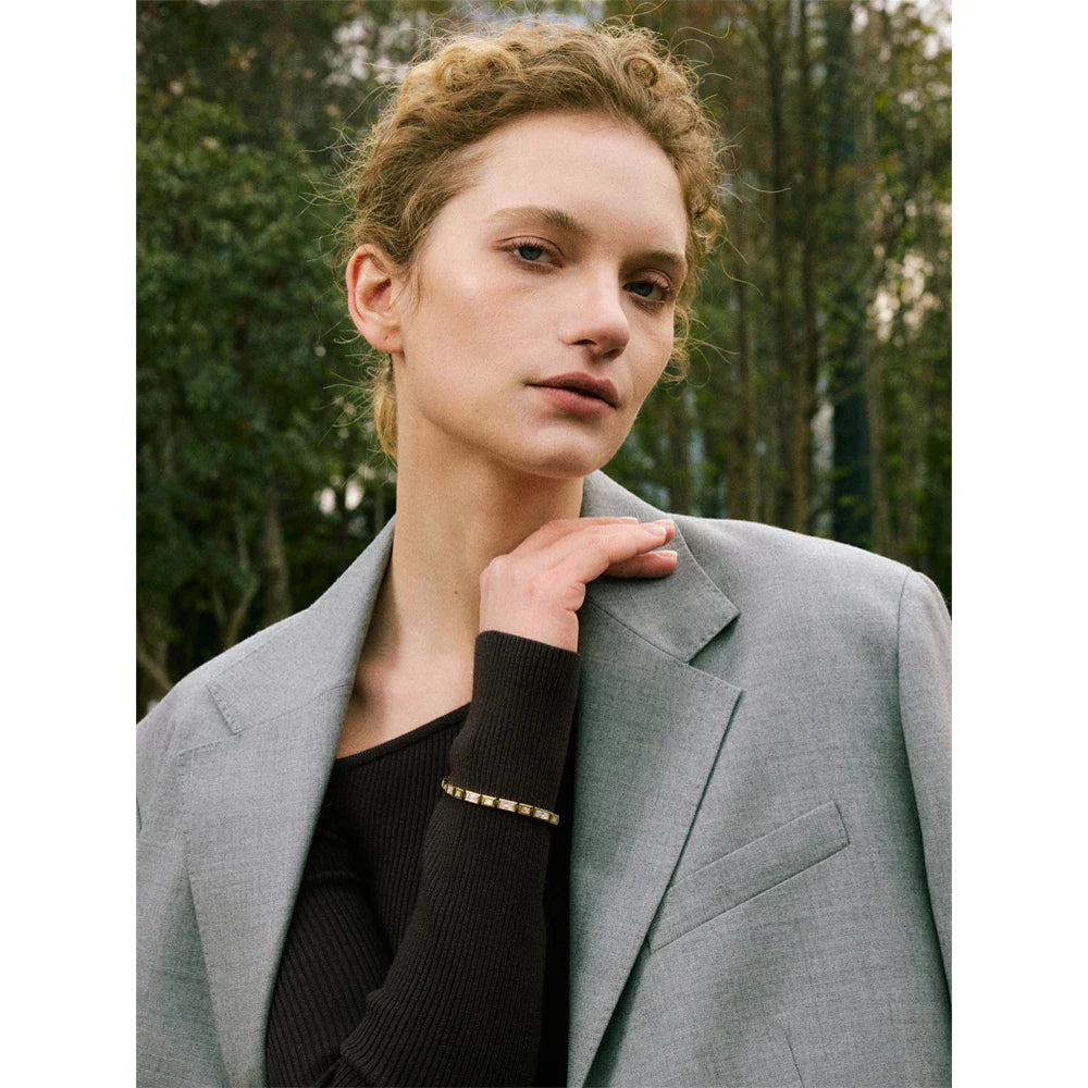 Yhpup Waterproof High Quality Shiny Cubic Zirconia Chain Premium Bracelet Bangle Stainless Steel New Jewelry