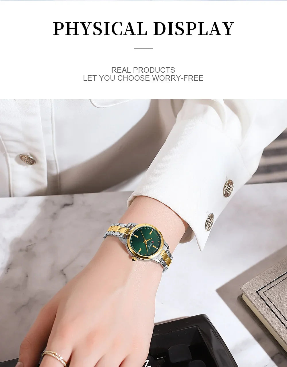 CURREN Simple Round Dial Fashion Dress Quartz Watches for Ladies with Stainless Steel Bracelet Luxury Wristwatches