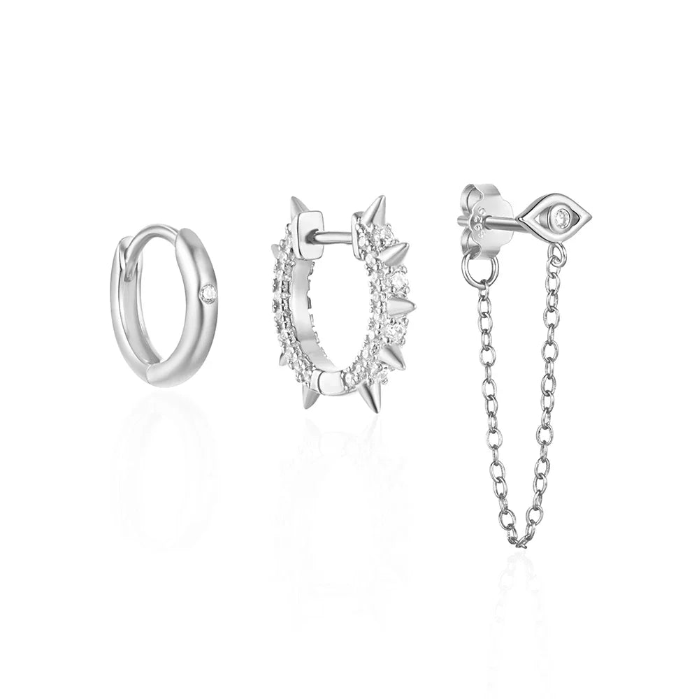 ROXI 925 Sterling Silver 3PCS DIY Hoop Earring With Piercing Stud Earring Set Women Men Party Wedding Jewelry Set pendientes 925