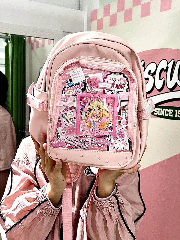 Y2K Cute Mini Backpack Women Kawaii Ita Bag Sweet Girl Transparent Rucksack DIY Personality Display Knapsack Lolita Shoulder Bag