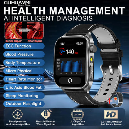 2025 New Blood Pressure 650nm Laser Therapy Diagnosis Smartwatches Men Women Clock Uric Acid Lipid  Heart rate Smart Watch IOS
