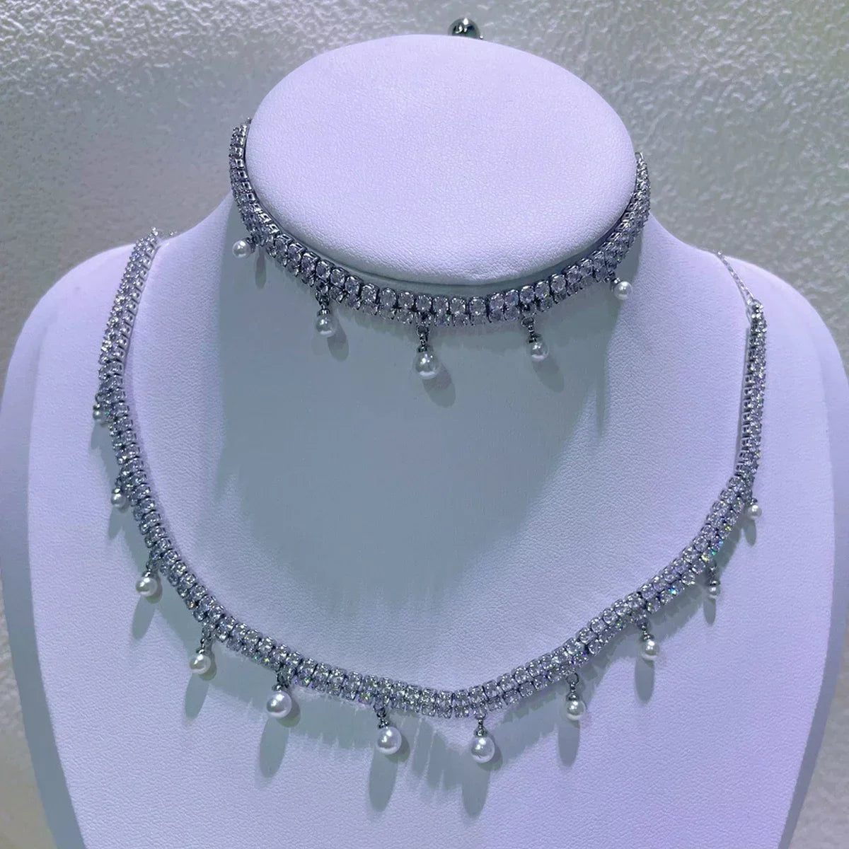 2025 New Trend Fine Wedding Jewelry Set Charm Silver Heart shaped Crystal Luxury Pearl Necklace Earrings Romantic Gift for Women