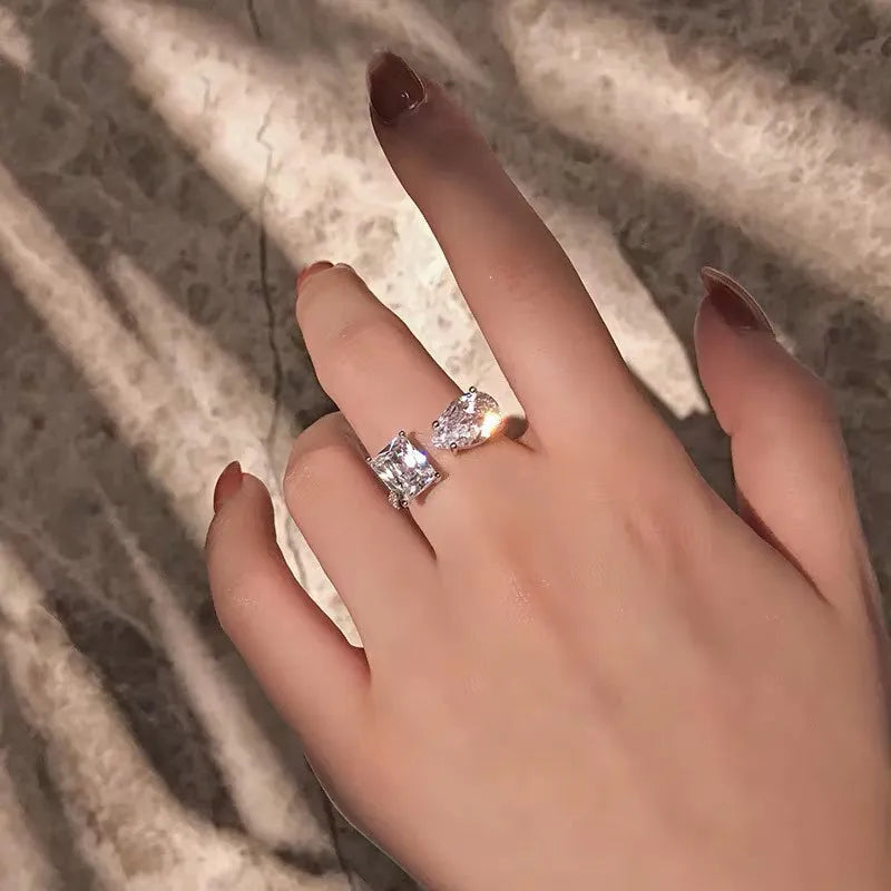Silver Pear Cut Emerald cut Simulated Diamond Wedding Party Vintage Open Ring