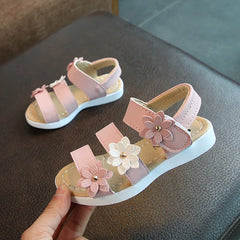 Children's Sandals Girls Platform Flats Princess Flower Kids Baby Summer Shoes 21-36 Beige Pink Soft Footwear Fashion