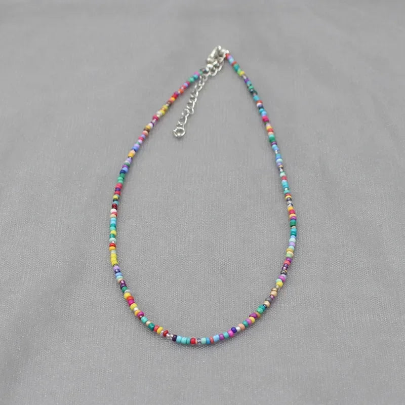 Bohemia Handmade Rainbow Seed Beads Simple Choker Necklace Candy Color Neck Chain Women's Wild Sweet Colorful Collar Jewelry
