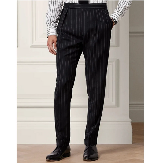 Handsome Black Men's Striped Pants Slim Fit Daily Causal Office Party Prom