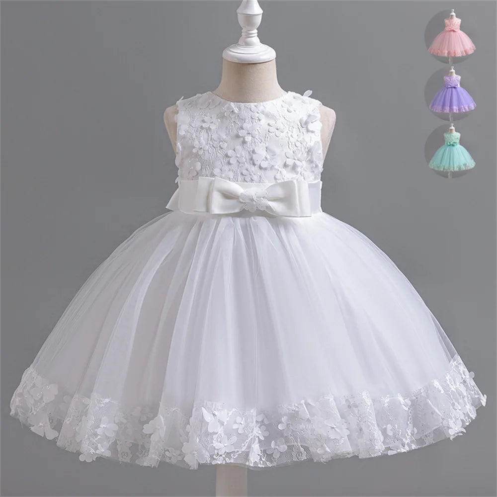 Girl's Dress 2024 New Girl's Butterfly Bow Princess Dress Fashion Sleeveless Mesh Dress Banquet Performance Evening Dresses