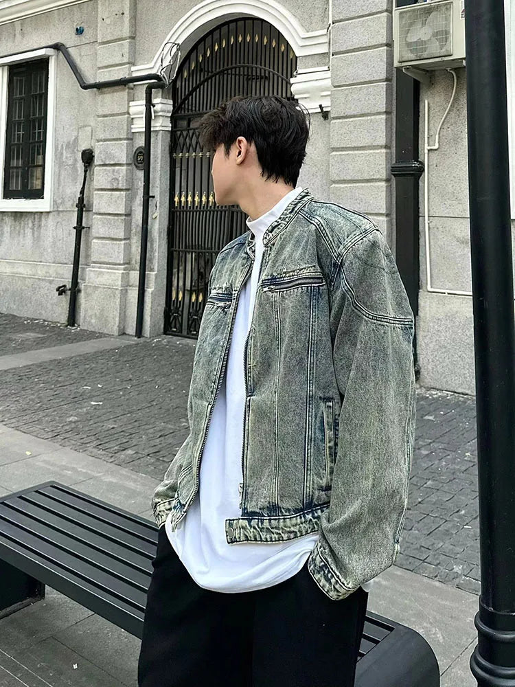 Denim Jacket Men Women Vintage Washed Cropped Cowboy Coat High-street Coats