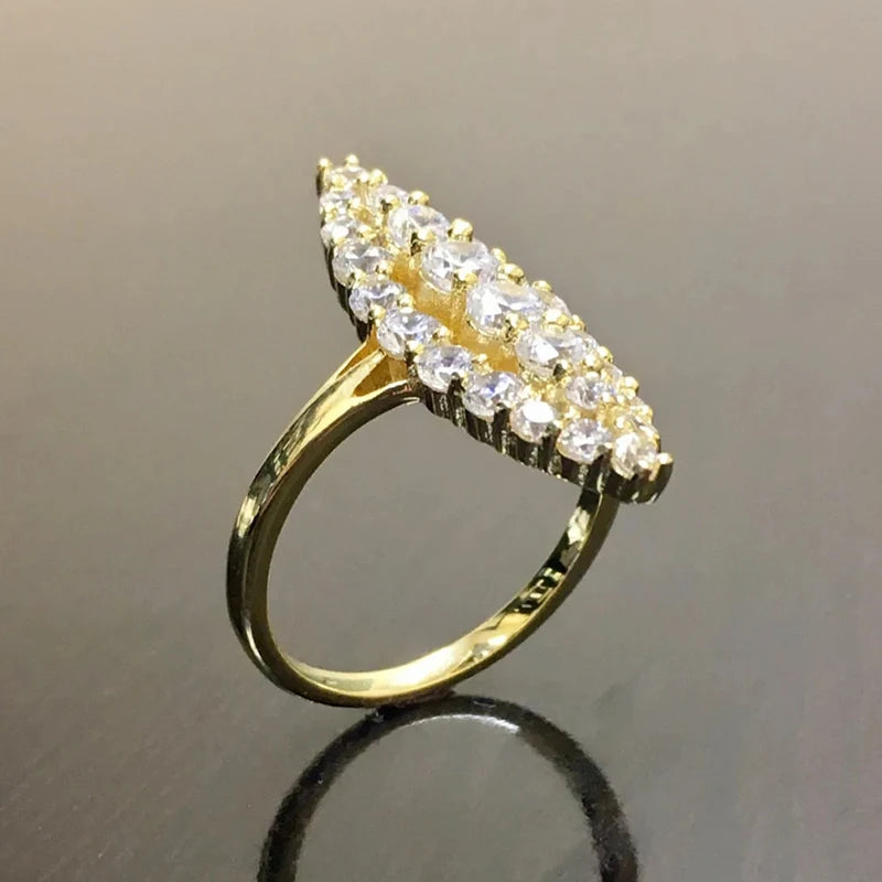 Hyperbole Marquise Shaped Gold Color Rings for Women Full Paved Dazzling