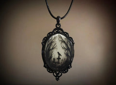 Gothic Crow Forest Charm Necklace Cross Crow Pendant Necklace Mystic Witch