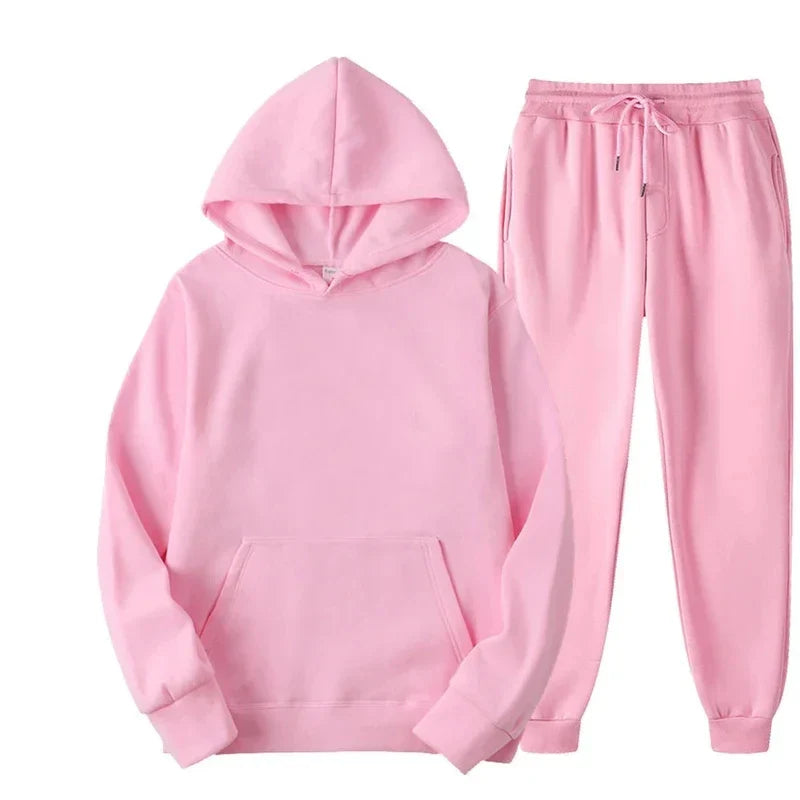 Men Women Tracksuit Hoodies Casual Solid Color Thick Pullover and Long Pant 2-piece Set Men Autumn Fleece Jogger Sports Suit Ne
