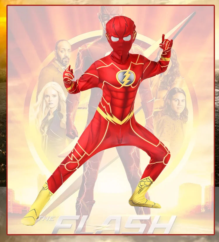 Kids Flash Man Boys Cosplay Costume Set with Headgear And Mask for New Year Carnival Party Fancy Dress Outfit