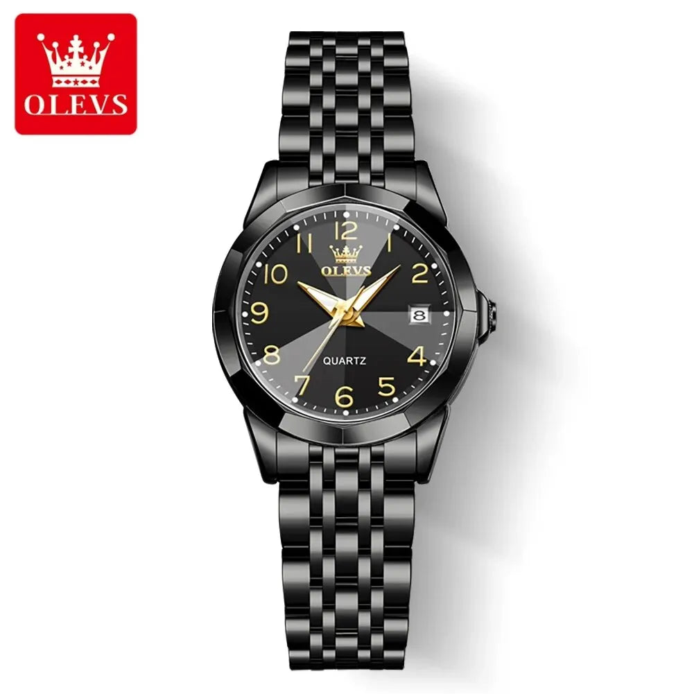 OLEVS 9970 Original Luxury Quartz Watch for Women Rhombus Mirror Digital Dial Calendar Stainless Steel Waterproof Wrist Watches