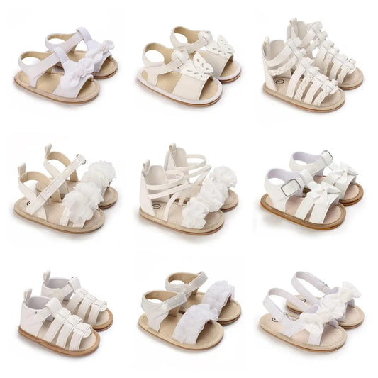 Summer New Newborn Girl Baby Anti Slip Walking Shoes Girl Baby Fashionable And Cute Princess Shoes Girl Baby White Sandals
