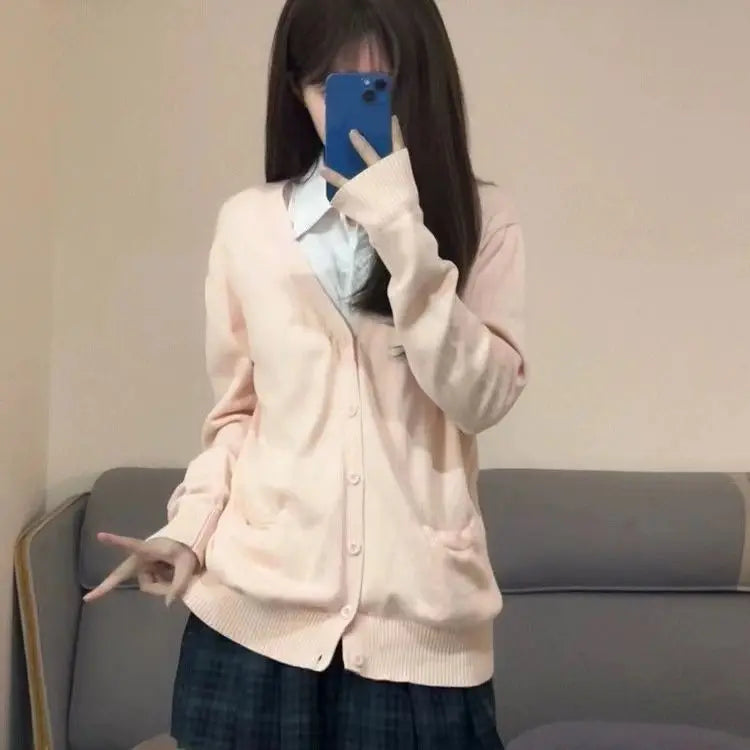 College Sweater Outerwear Cardigan JK Uniform Autumn Winter Japanese Solid