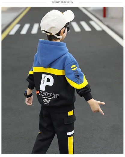 Boys Clothes Set Kids Letter Print Hoodies+Pants 2pcs Tracksuit Teenagers Thick Costume 4 To 14Yrs Big Children's Clothing Suits
