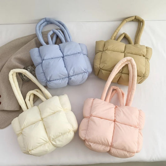 Women Retro Checkered Quilted Shoulder Bag Solid Color Winter Soft Handbags