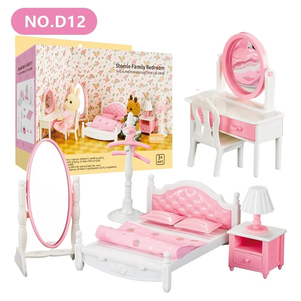 Forest Family Reindeer Rabbit Panda Animal Simulation Dollhouse Furniture Toy Set House Accessories Christmas Gifts for Kids