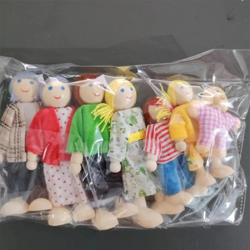 Kids Wooden Furniture Miniature Play Toy Mini Dolls Set Figures Family Humanoid Doll Children House Boys Girls Pretend Gifts
