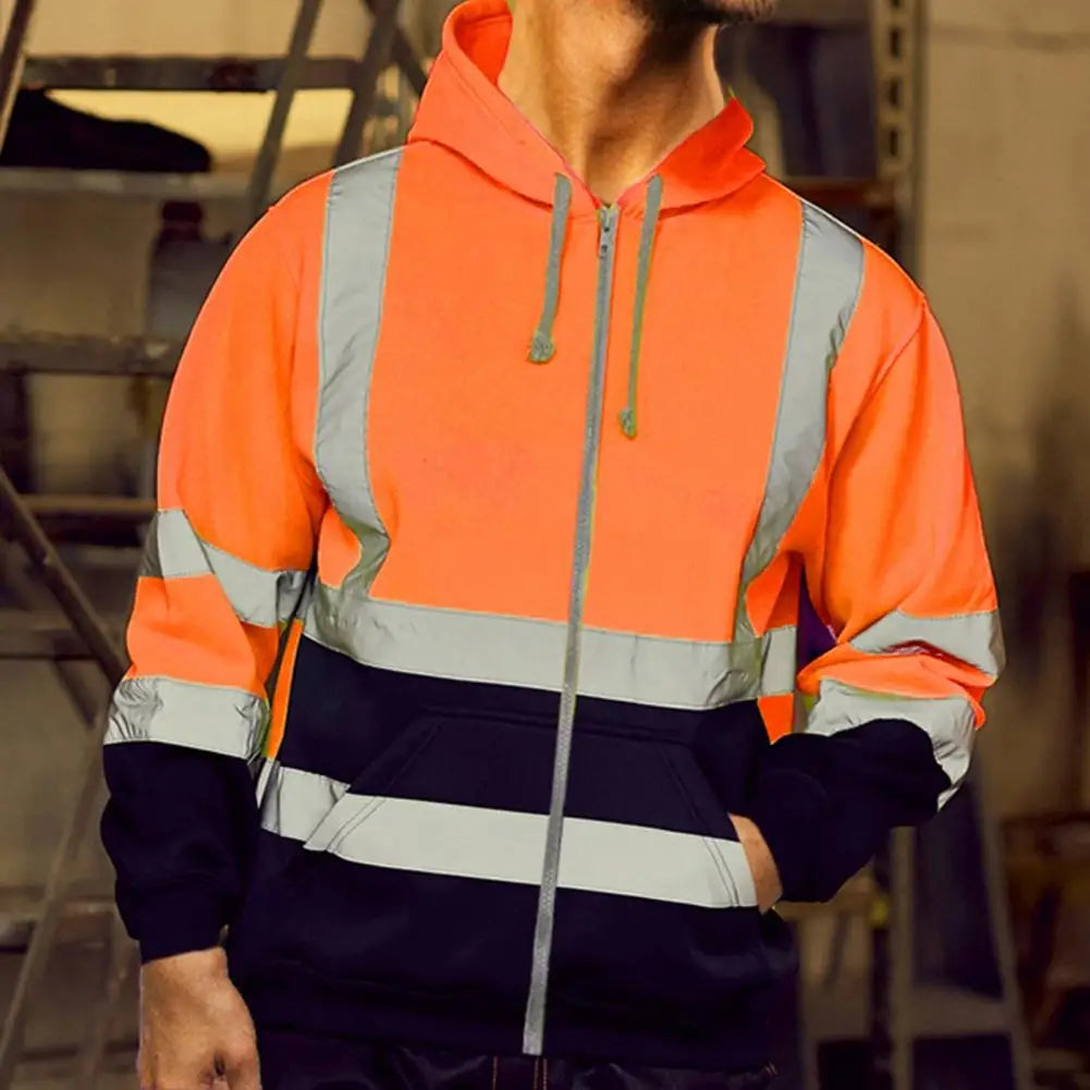Winter Work Safety Coat Reflective Hoodie Reflective Strip Men's Hoodie Coat