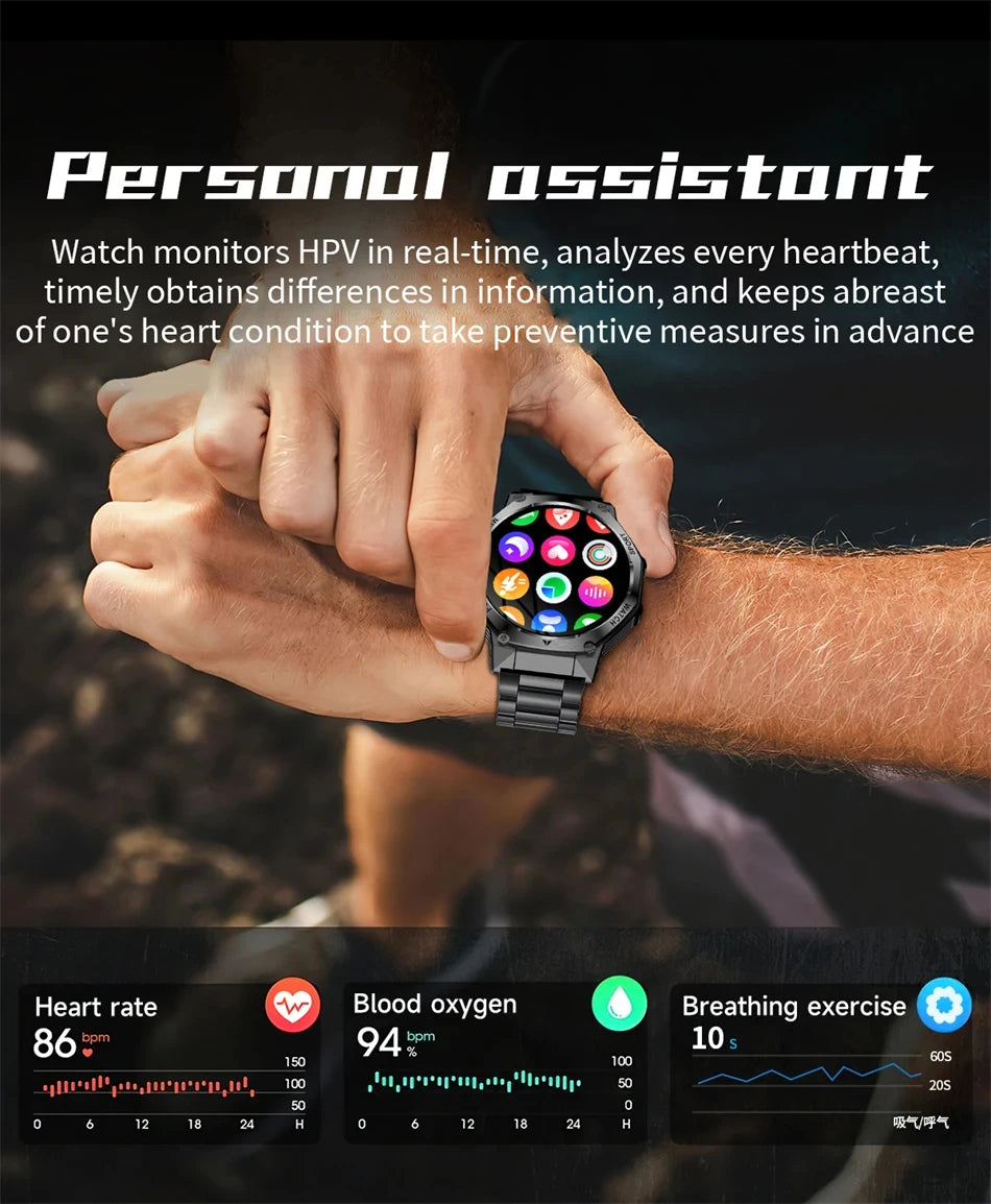 Rugged Outdoor Sports AK82 Smartwatch 1.85" HD Touchscreen 800mAh Long Battery Life Fitness Tracker Calorie Distance Smart Watch