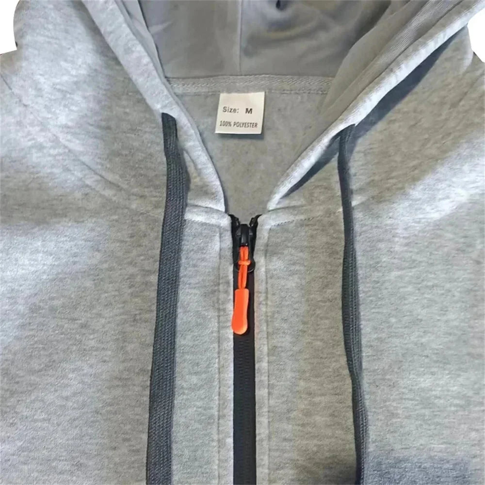 Men's autumn and winter new zipper long sleeved hooded sweatshirt, sports and casual pants, two-piece fitness jogging suit