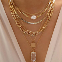 Bohemia Gold Color Multiple Styles Necklace For Women Trendy Multi-Layer