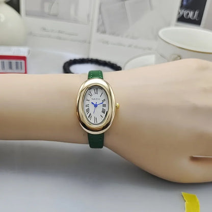 Luxury Women Vintage Oval Goose Egg Quartz Watch Leather Strap Wristwatch Dress Ladies Watches Christmas Gift Clock Relojes