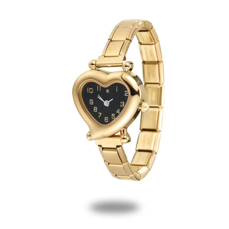 High Quality Fashion DIY 9MM Width Italian Elastic Charm Stainless Heart Shape Watch Bracelet Bangle for Friend Birthday Jewelry