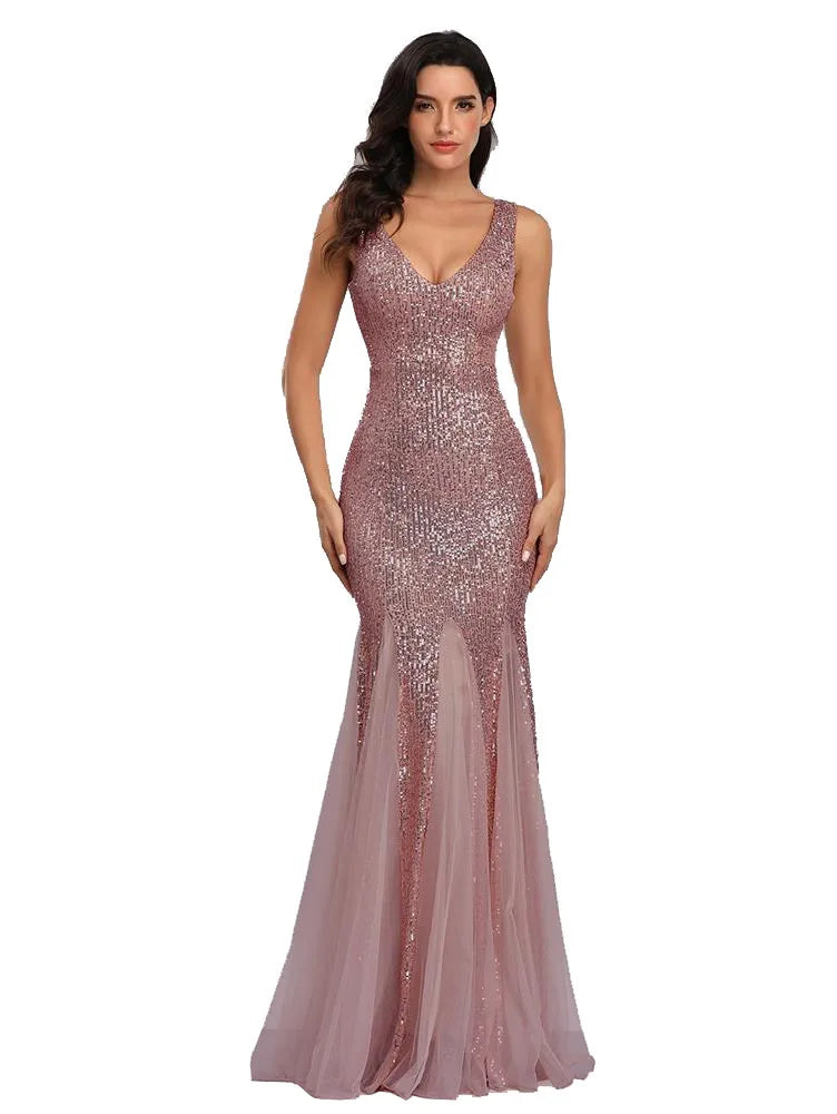 Evening wear Dresses: Plus Size Evening Gown Double V Neck Sleeveless Dress