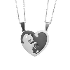 Hug Love Pet Cat Pairing Couple Necklace Fashion Stainless Steel Men Women