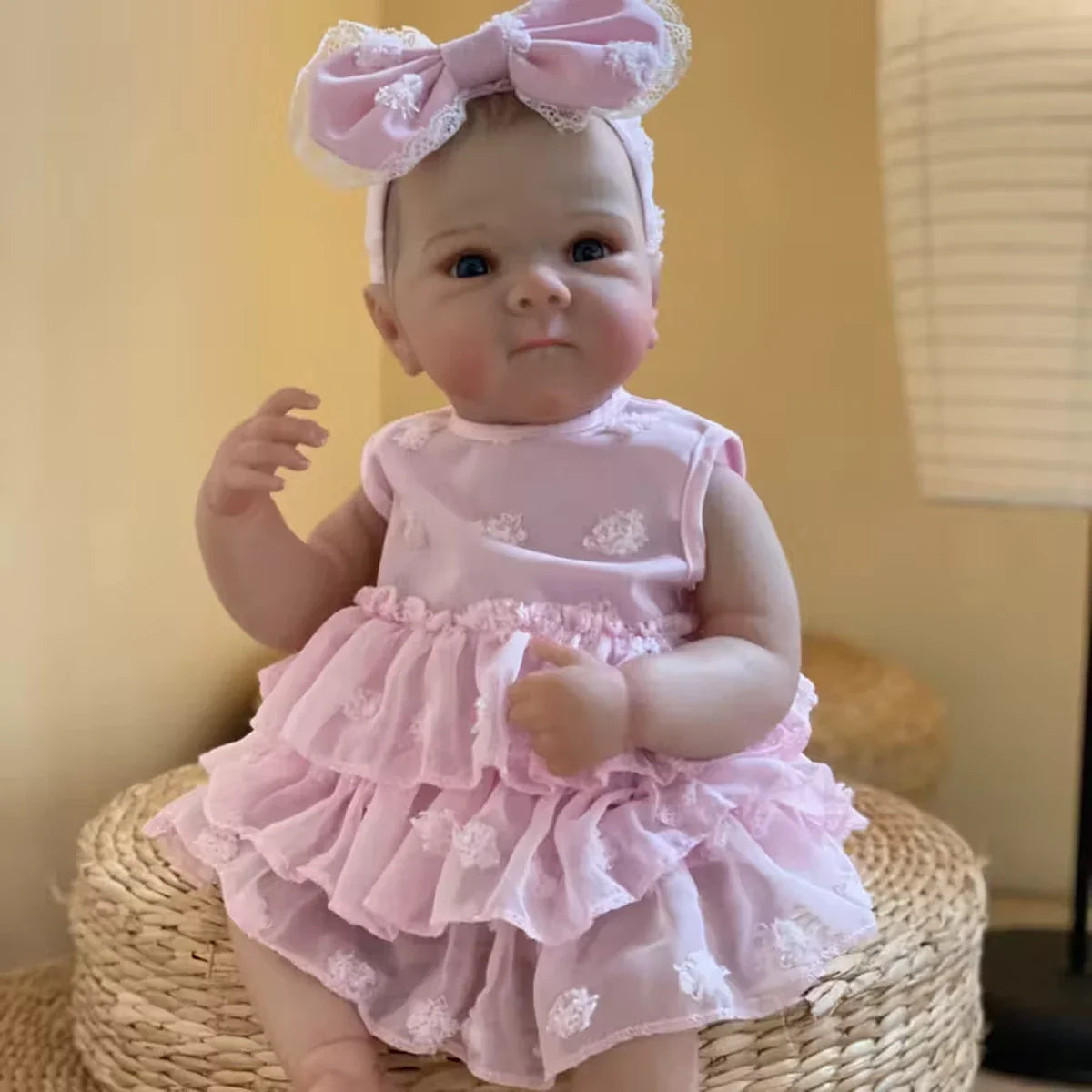 JOYORA Full Body Vinyl Girl Rebirth Doll Visible Blood Vessel Rebirth Doll, Pink Dress Butterfly Christmas Gift Family Holiday