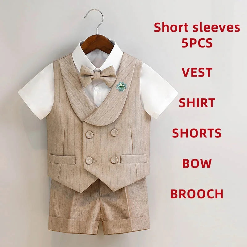 Children's Boys Khaki Striped Suit Set Formal Luxurious Kids Boys Wedding Suit Elegant Kids Boy Suit 1-10Y Boys Suits Outfit Set