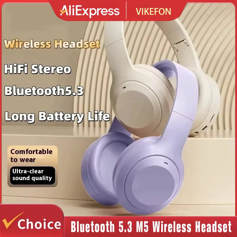 Bluetooth 5.3 M5 Wireless Headset HiFi Stereo Earphones Noise Cancelling Gaming Headband Foldable with Mic Earbuds