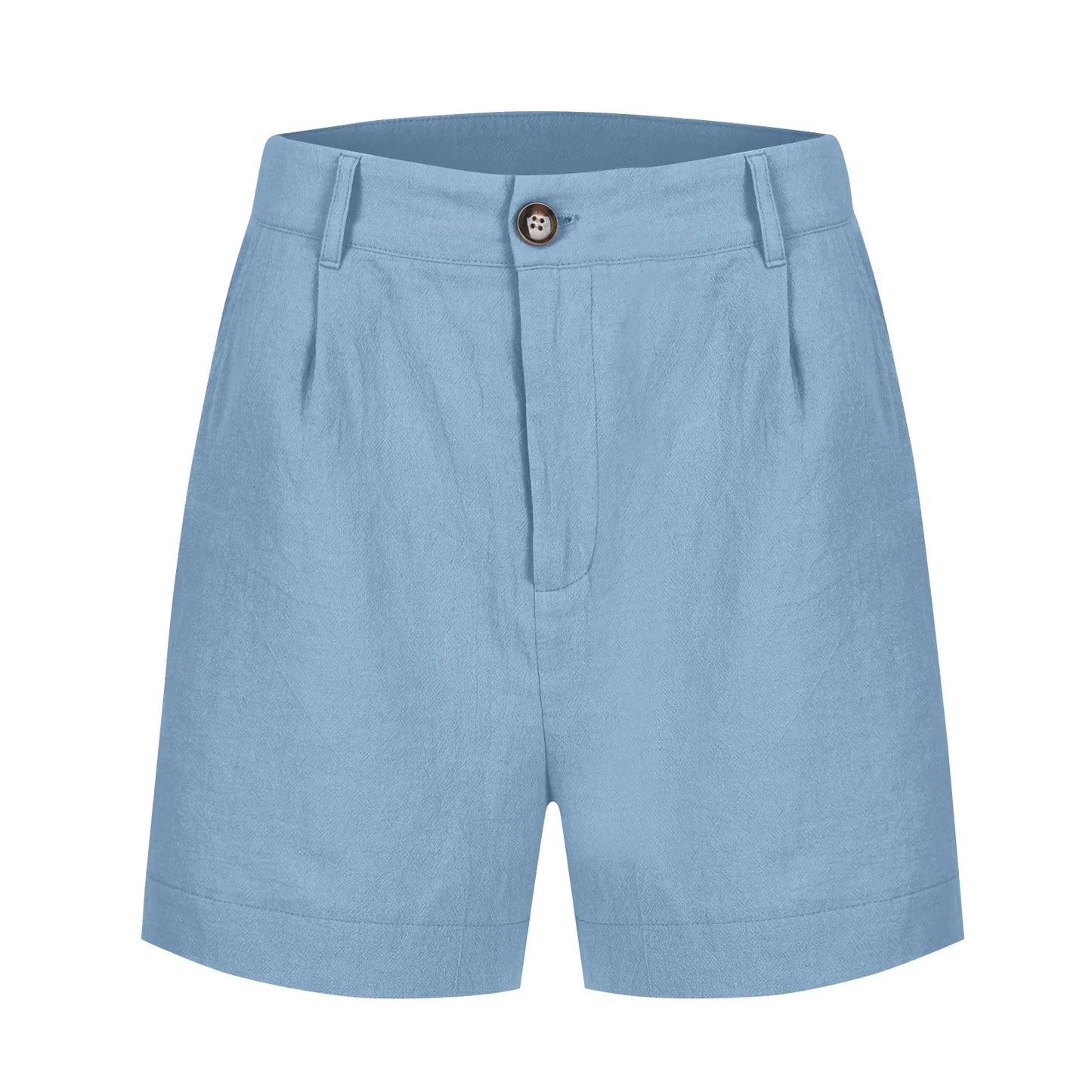 Cotton Linen Solid Shorts For Women Button High Waist Summer Loose Casual Pockets Shorts Female Pants Women Clothing