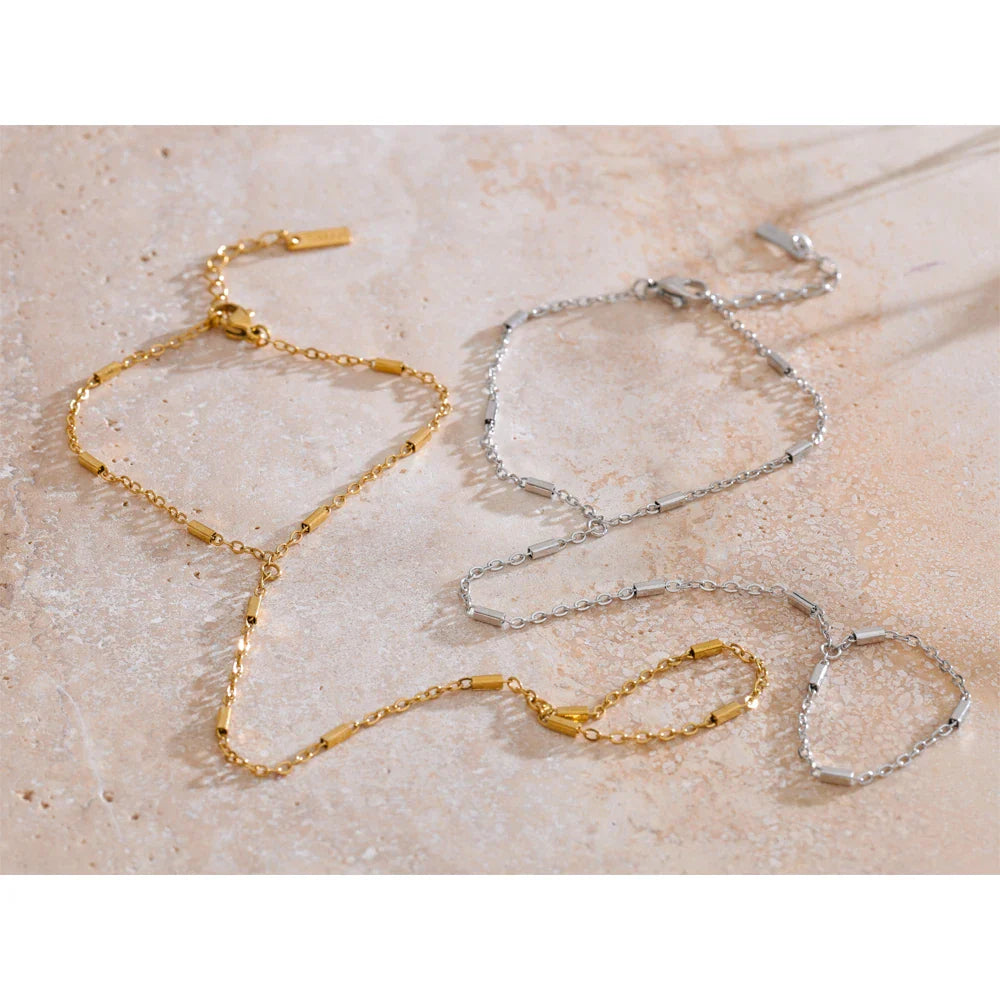 Yhpup Hot Style Zirconia Round Back of Hand Chain Finger Bracelet Bangle Stainless Steel Chic Fashion Jewelry Wholesale 2025 New