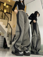 Line Design Pant Women Drawstring Pockets Wide Leg Chic Punk Pants