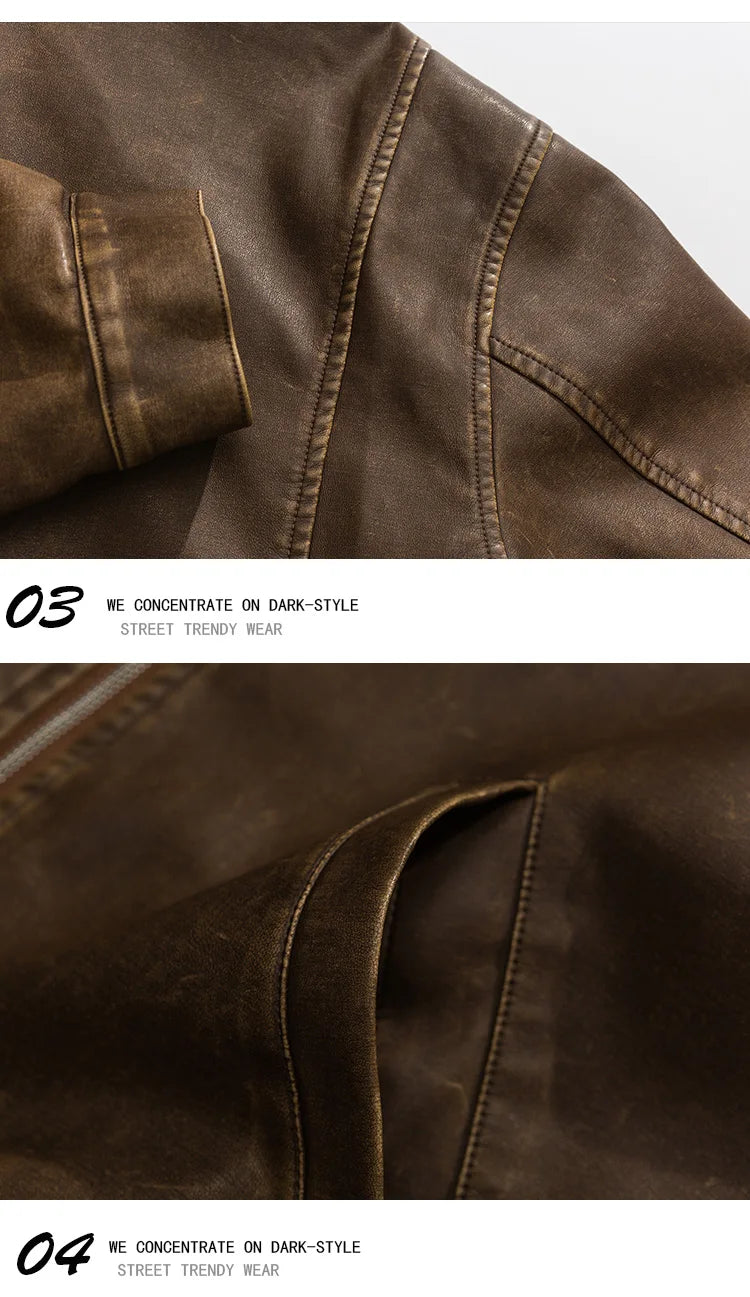 American Vintage Washed Leather Jacket for Men's Autumn Niche High-end Motorcycle