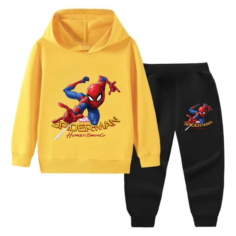 Disney Hoodie For Boys Casual Long-sleeves Sweatshirt+long Pants Sets for Kids Autumn Spider-Man Printed Thin 2pcs Set Clothing