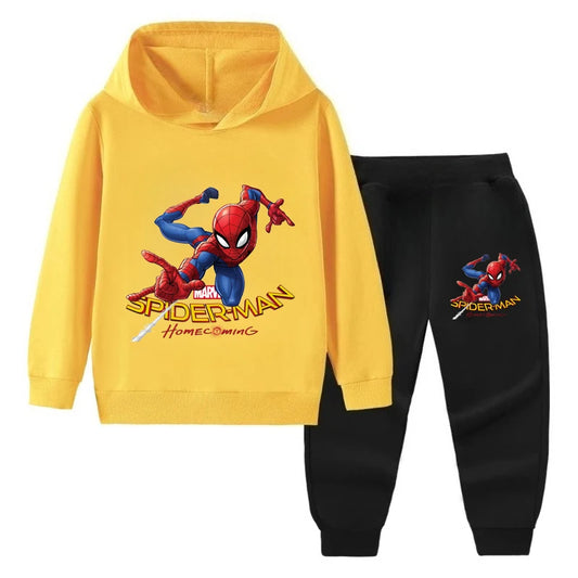 Disney Hoodie For Boys Casual Long-sleeves Sweatshirt+long Pants Sets for Kids Autumn Spider-Man Printed Thin 2pcs Set Clothing