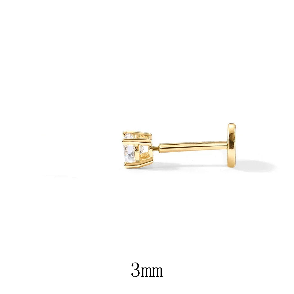 LENNIK 1Piece 925 Sterling Silver Labret Lip Ring Zircon Ear Studs Earrings For Women 2/3/4mm Tragus Cartilage Piercing Jewelry