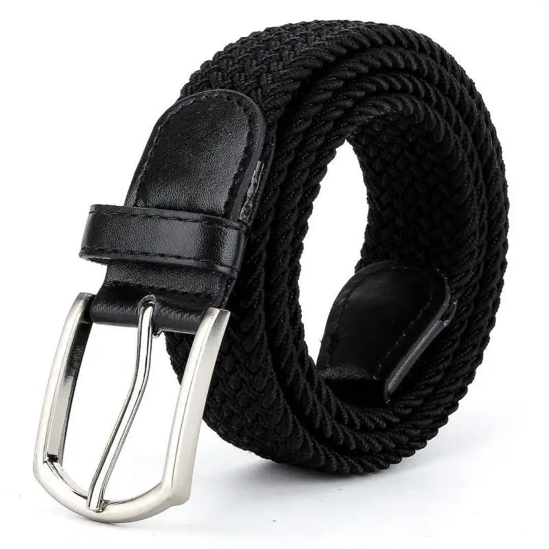 3.3cmX110cmX130cm  2024 High Quality New Men Elastic Braided Belt Casual Women Canvas Korean All match Pin Buckle White Black