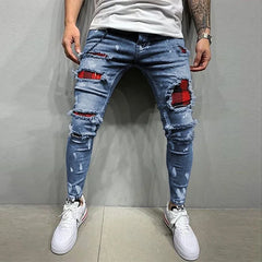 Ripped Jeans Men Stretch Skinny Grey Blue Black Hip Hop Denim Trousers Streetwear