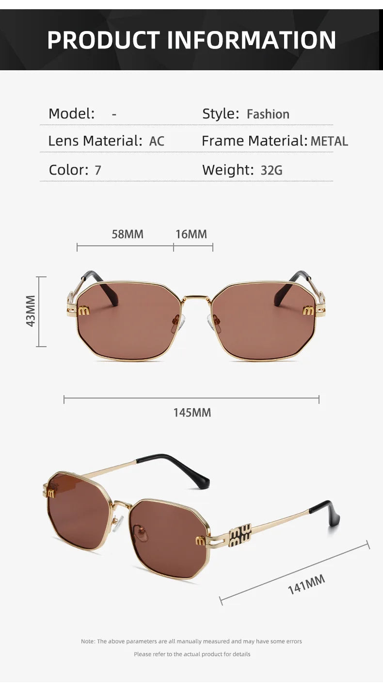 High Quality Rectangle Sunglasses Fashion Brand Designer Vintage Glasses Metal Frame Eyewear UV400 Gafas De Sol Mujer 308393