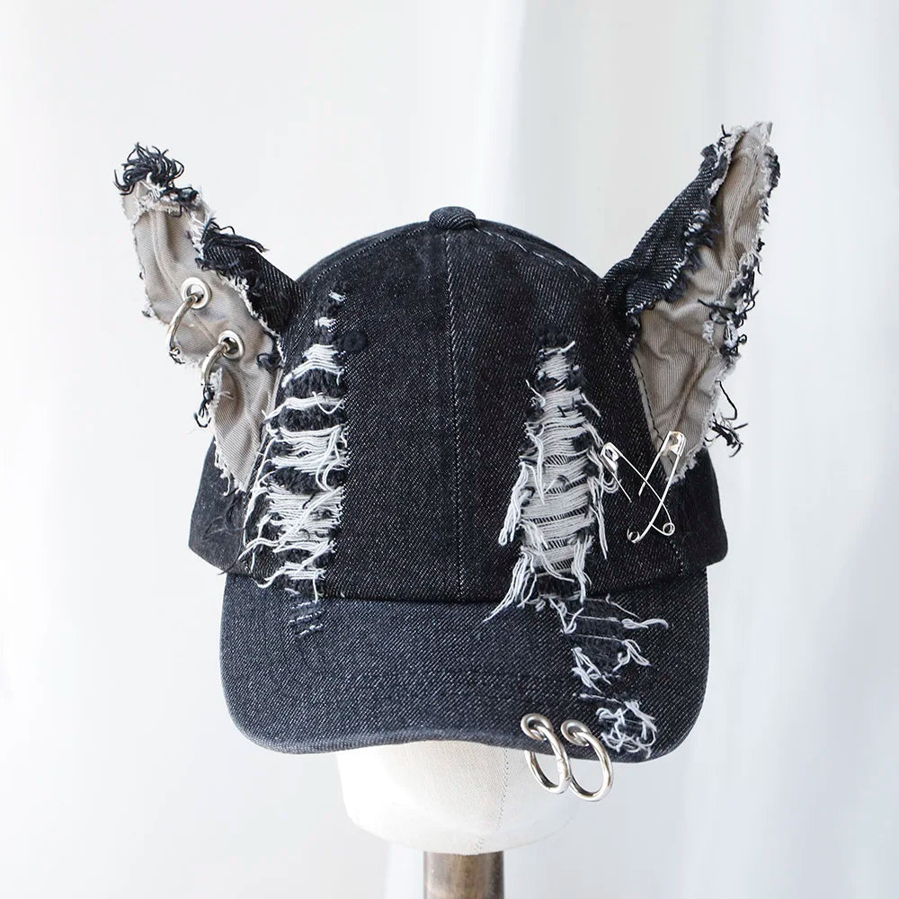 NEW Designer y2k wasteland style personalized cowboy perforated baseball cap women's three-dimensional ears street duckbill cap