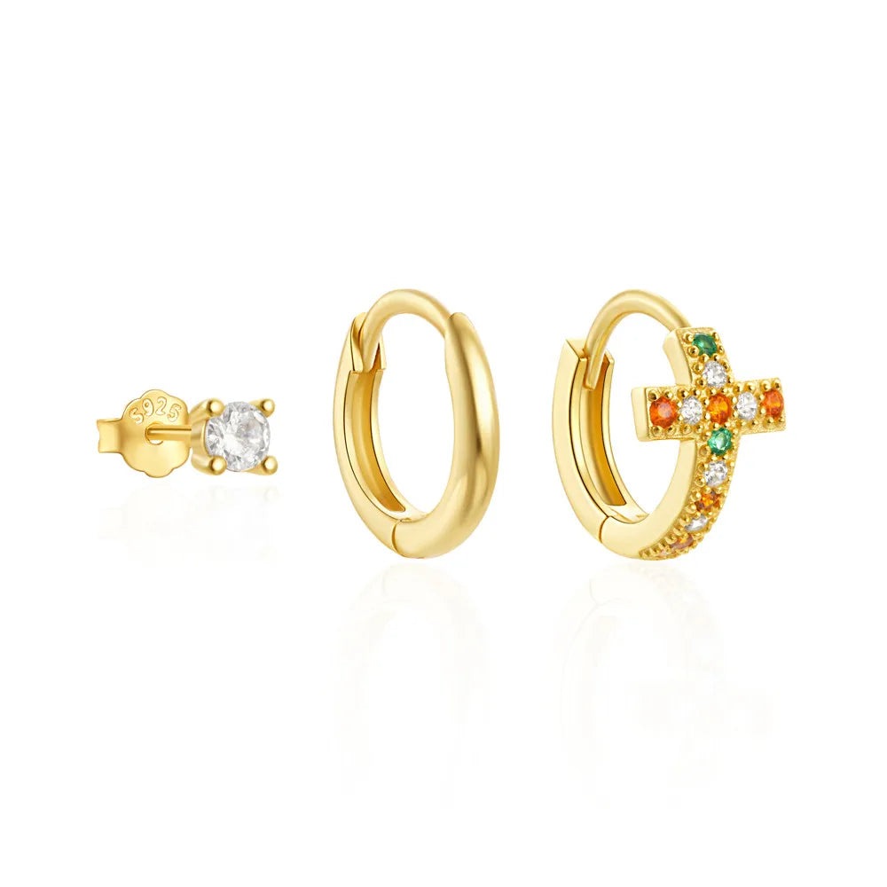 AIDE 925 Sterling Silver 3pcs 4pcs Set Zircon Stud Earrings 18k Gold Star Minimalism Huggies Earring Fine Jewelly Set Party Gift