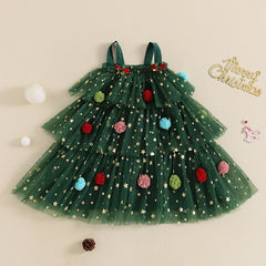 Toddler Baby Girl Christmas Dress Star Sequin Layered Tutu Tulle Dress Girls Cake